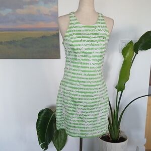 Lilly Pulitzer "We Will Go" Green and White Striped Sleeveless Mini Dress  Sz 4